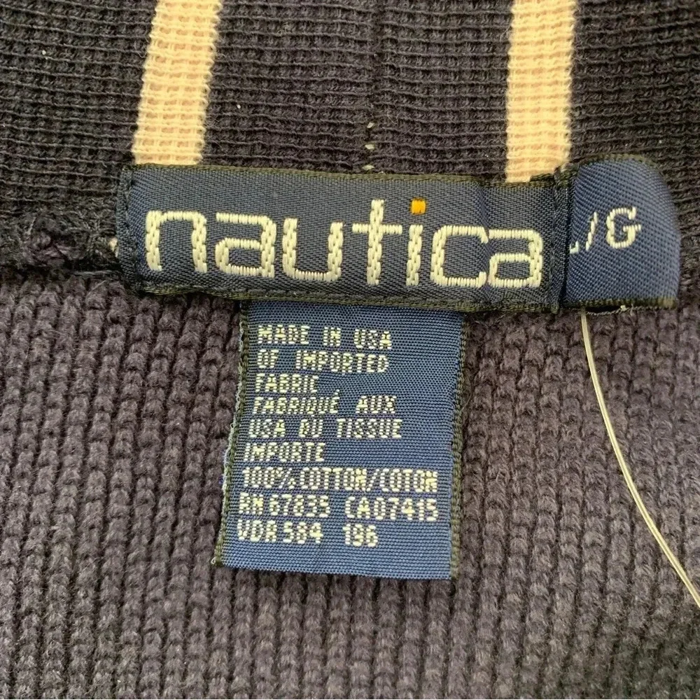 Nautica American Yachting Sweater Men Large 100%% Cotton Hood Navy Blue Oversize